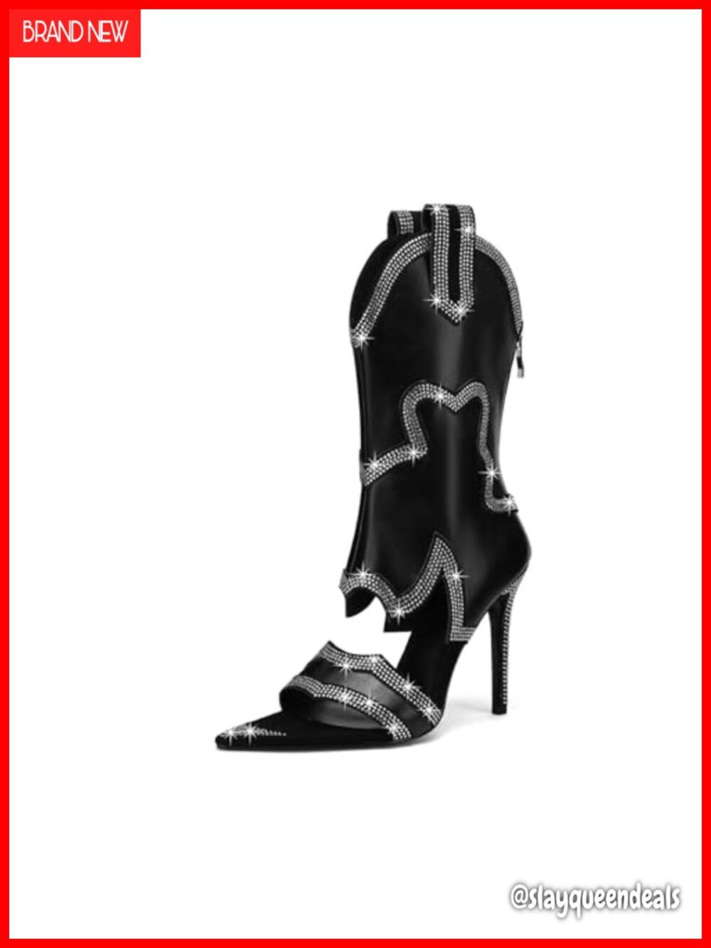 Rhinestone Western Ankle Booties Peep Toe Stiletto Heel PU Zip